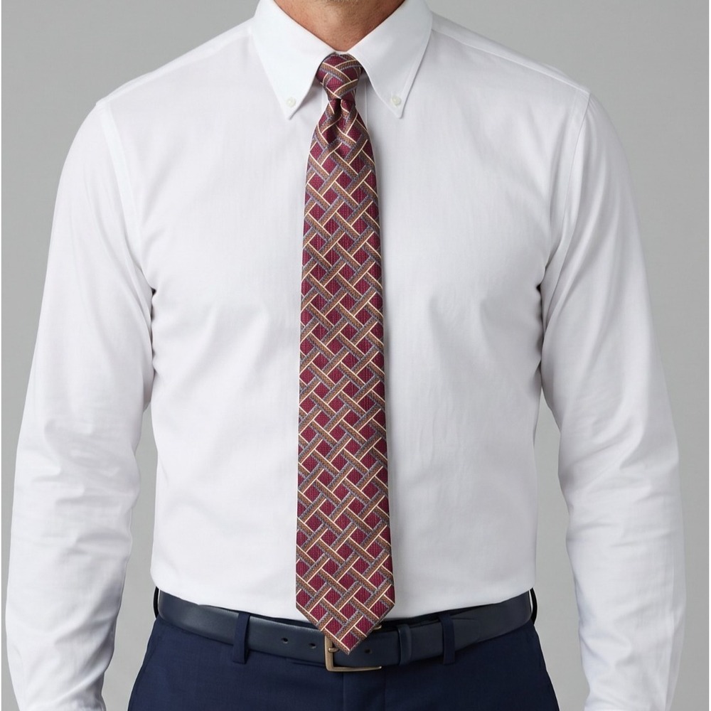 Cocktail Collection Stonehenge Silk Tie Burgundy Geometric USA Made Mens Tie